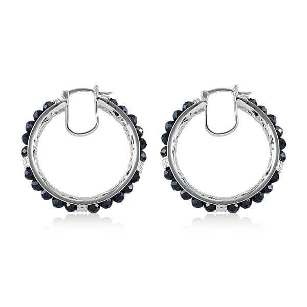 Shop Lc EverTrue Thai Black Spinel 15 Ctw Hoop Earrings In Platinum Bond