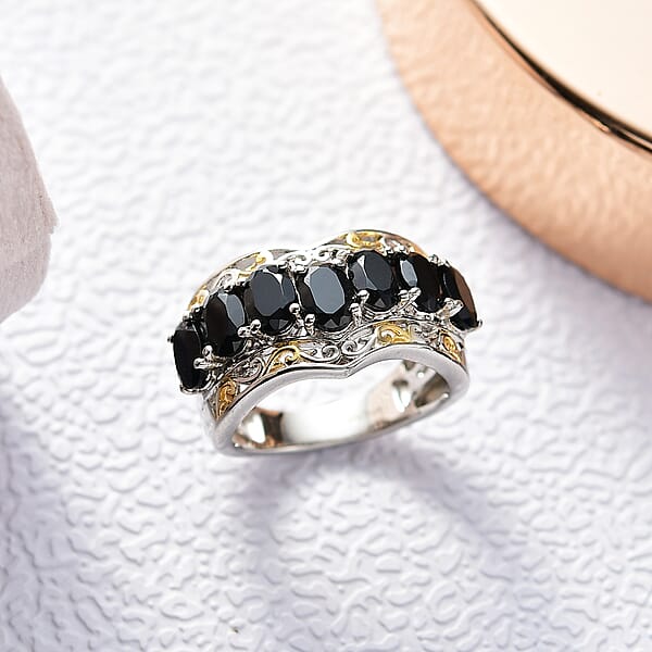Shop Lc EverTrue Thai Black Spinel 4.25 Ctw Ring In 18K YG Plated And Platinum Bond