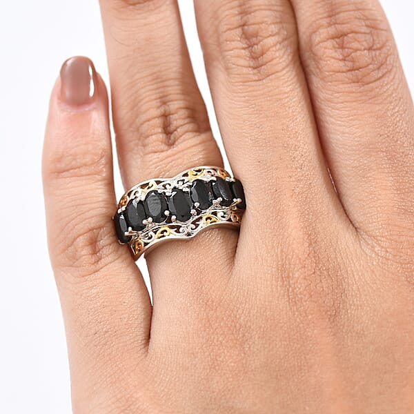 Shop Lc EverTrue Thai Black Spinel 4.25 Ctw Ring In 18K YG Plated And Platinum Bond