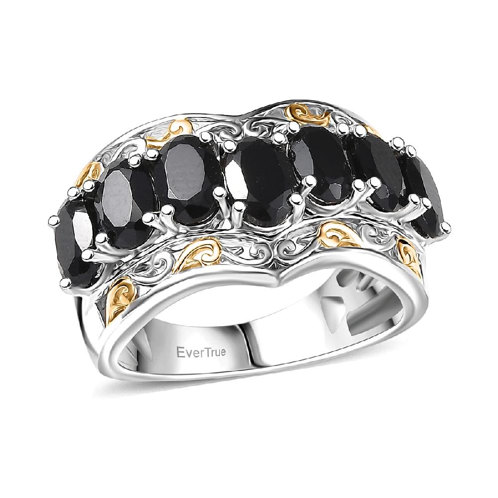 shop lc EverTrue Thai Black Spinel 4.25 ctw Ring in 18K YG Plated and Platinum Bond