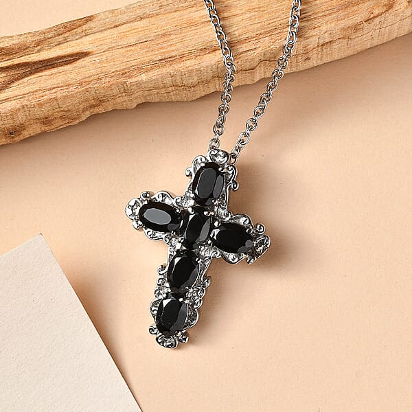 Shop Lc EverTrue Thai Black Spinel Pendant Necklace In Stainless Steel 3.25 Ctw (20 Inches)