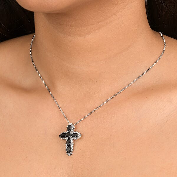Shop Lc EverTrue Thai Black Spinel Pendant Necklace In Stainless Steel 3.25 Ctw (20 Inches)