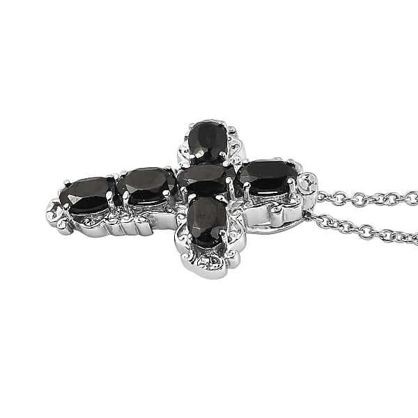 Shop Lc EverTrue Thai Black Spinel Pendant Necklace In Stainless Steel 3.25 Ctw (20 Inches)