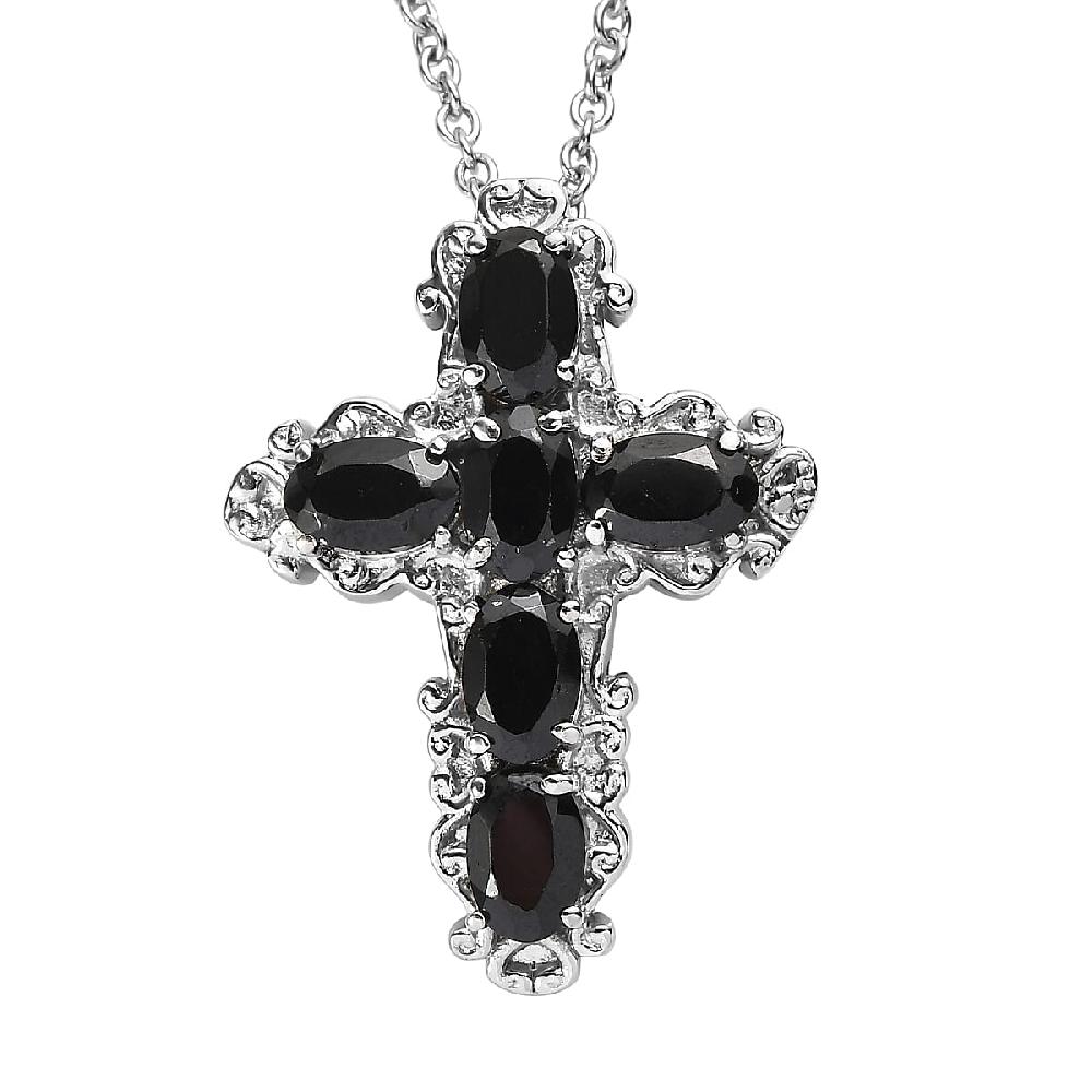 shop lc EverTrue Thai Black Spinel Pendant Necklace in Stainless Steel 3.25 ctw (20 Inches)