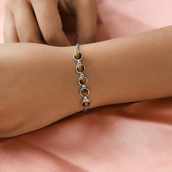 Shop Lc EverTrue Tiger's Eye 5.65 Ctw Bracelet In Platinum Bond Stainless Steel Adjustable Bolo Bracelet