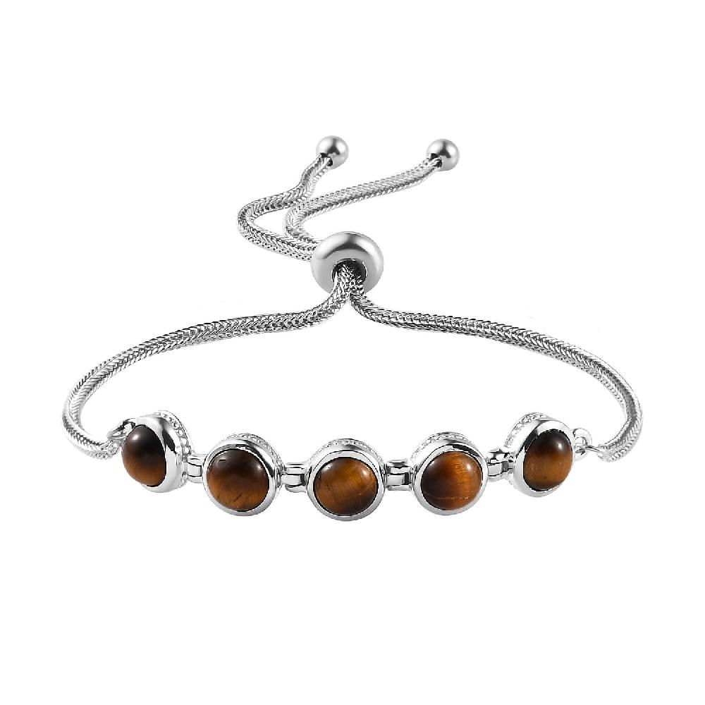 shop lc EverTrue Tiger's Eye 5.65 ctw Bracelet in Platinum Bond Stainless Steel Adjustable Bolo Bracelet