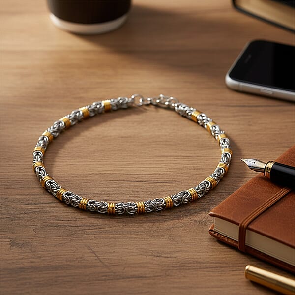 Shop Lc EverTrue Two-Tone Byzantine Chain Necklace In ION Plated YG And Stainless Steel (20.5-22.5 Inches)