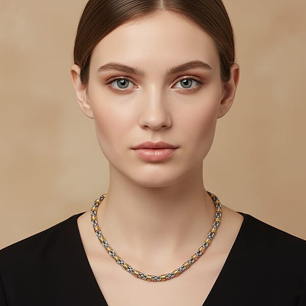 Shop Lc EverTrue Two-Tone Byzantine Chain Necklace In ION Plated YG And Stainless Steel (20.5-22.5 Inches)