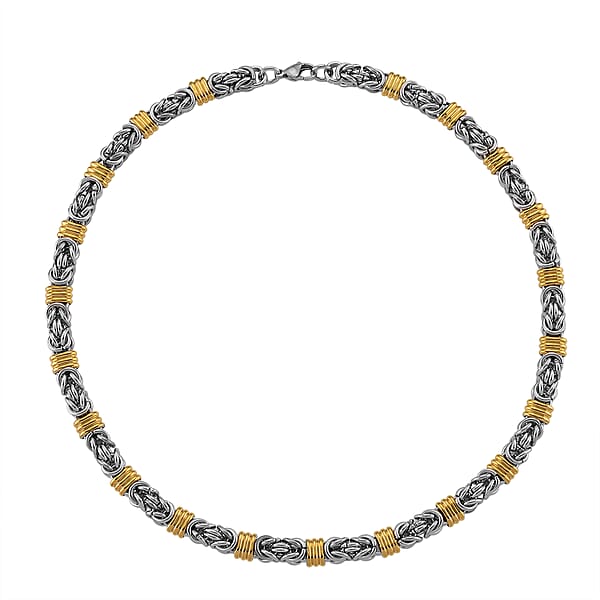 Shop Lc EverTrue Two-Tone Byzantine Chain Necklace In ION Plated YG And Stainless Steel (20.5-22.5 Inches)