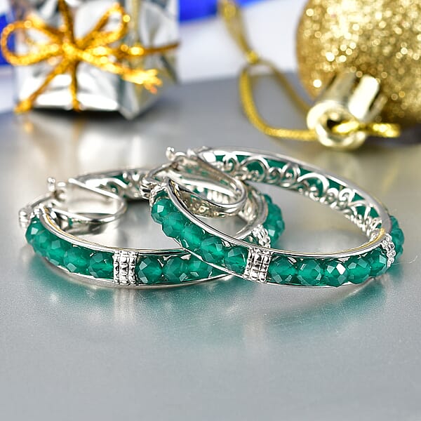Shop Lc EverTrue Verde Onyx 14.90 Ctw Hoop Earrings In Platinum Bond