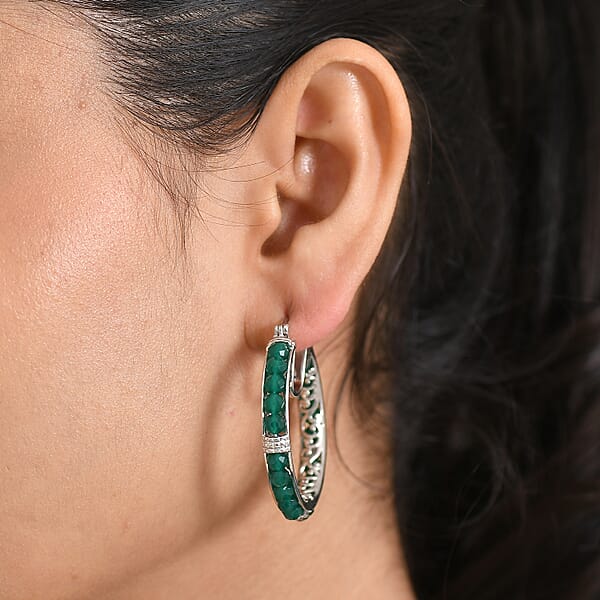 Shop Lc EverTrue Verde Onyx 14.90 Ctw Hoop Earrings In Platinum Bond