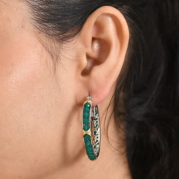 Shop Lc EverTrue Verde Onyx 16.80 Ctw XOXO Hoop Earrings In 18K YG Plated And Platinum Bond