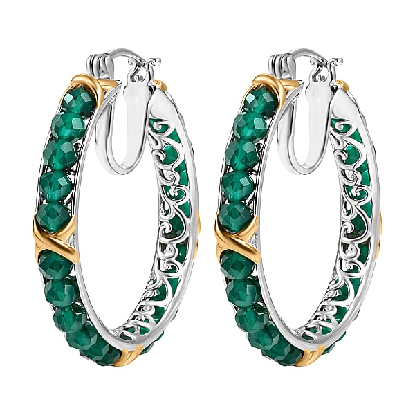 Shop Lc EverTrue Verde Onyx 16.80 Ctw XOXO Hoop Earrings In 18K YG Plated And Platinum Bond
