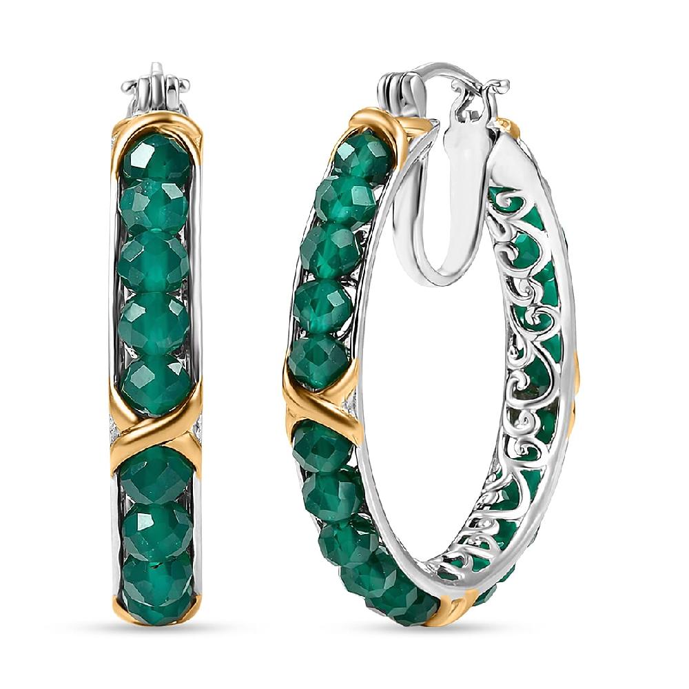 shop lc EverTrue Verde Onyx 16.80 ctw XOXO Hoop Earrings in 18K YG Plated and Platinum Bond