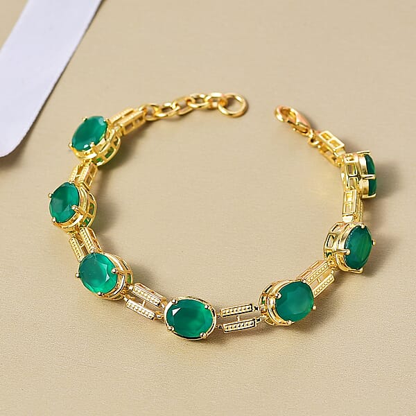 Shop Lc EverTrue Verde Onyx 17.00 Ctw Paperclip Link Bracelet In 18K Yellow Gold Plated (7.25 In)