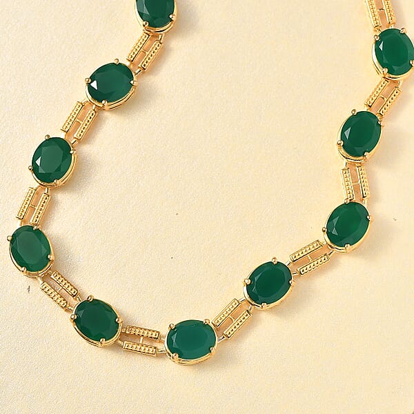 Shop Lc EverTrue Verde Onyx 25.00 Ctw Paperclip Necklace In 18K Yellow Gold Plated 18 Inches
