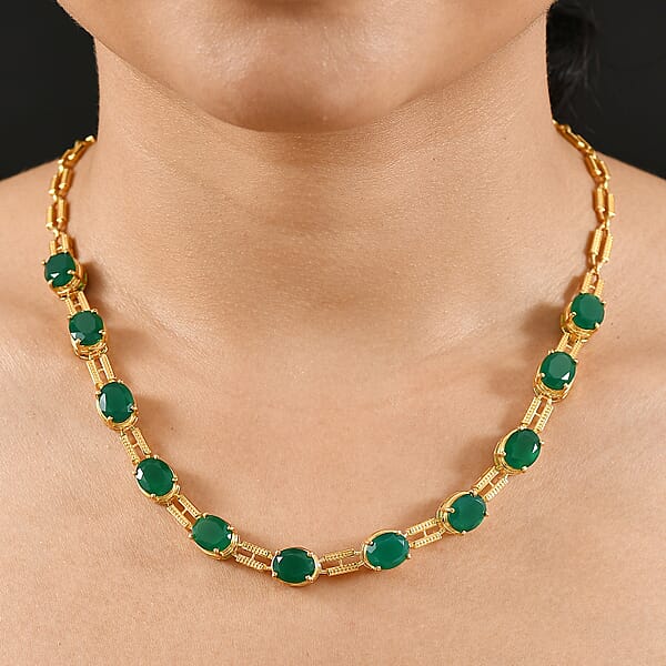 Shop Lc EverTrue Verde Onyx 25.00 Ctw Paperclip Necklace In 18K Yellow Gold Plated 18 Inches