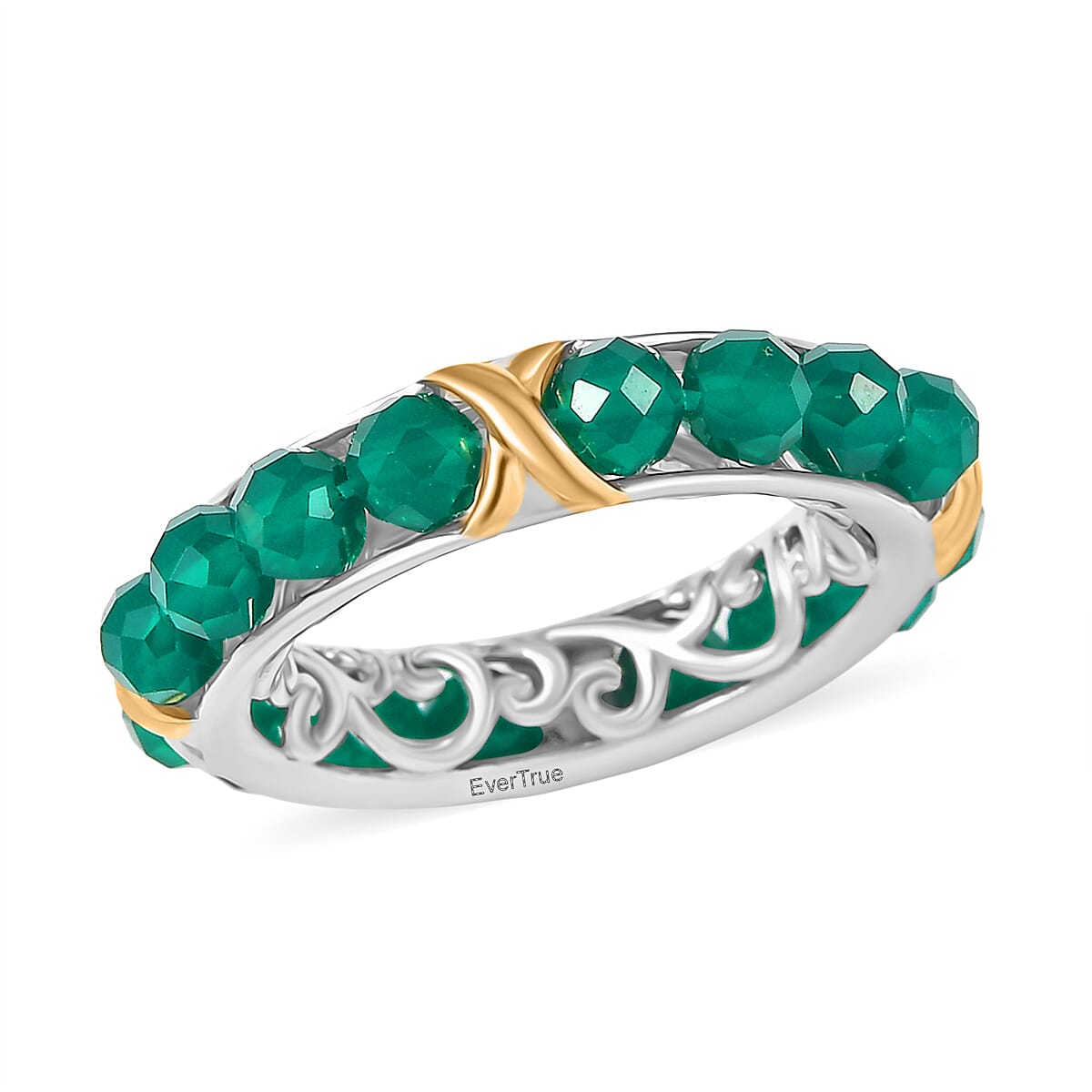 shop lc EverTrue Verde Onyx 7.50 ctw XOXO Band Ring in 18K YG Plated and Platinum Bond