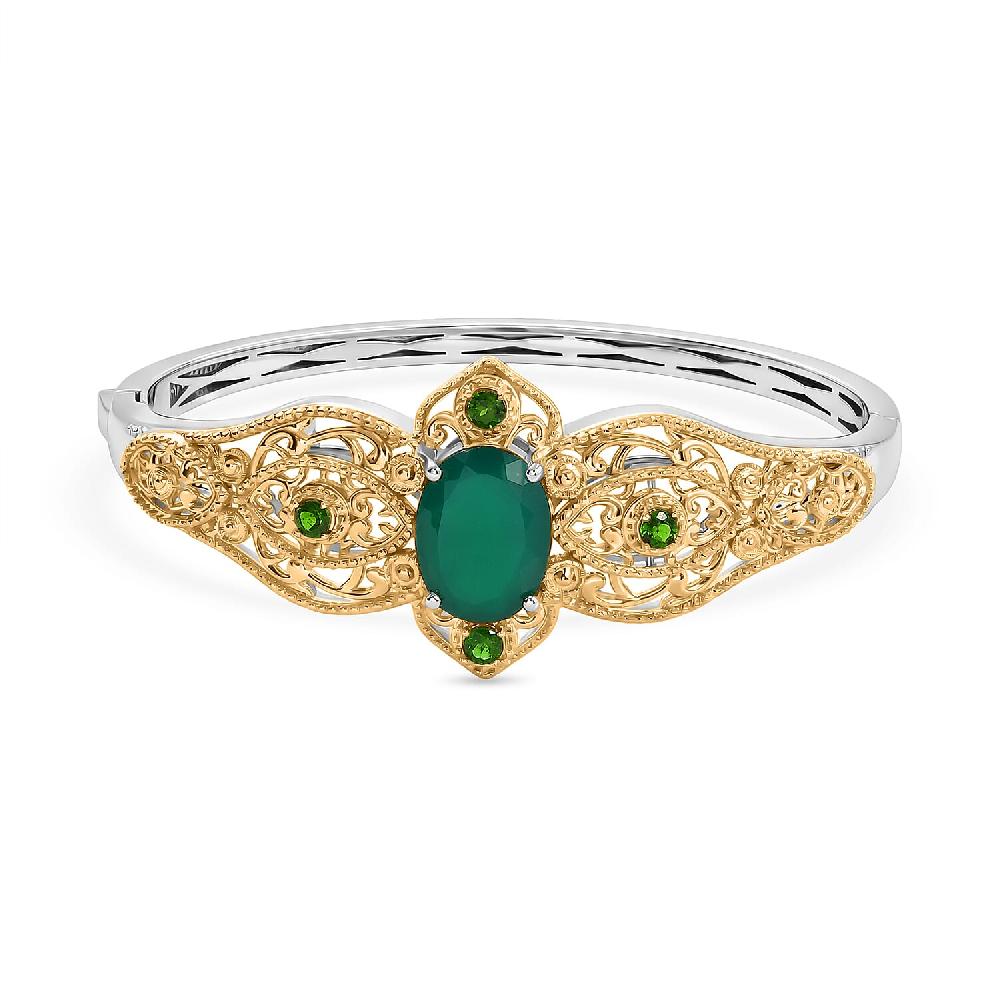 shop lc EverTrue Verde Onyx and Chrome Diopside 8.50 ctw Bangle Bracelet in in 18K YG Plated and Platinum Bond (7.25 In)