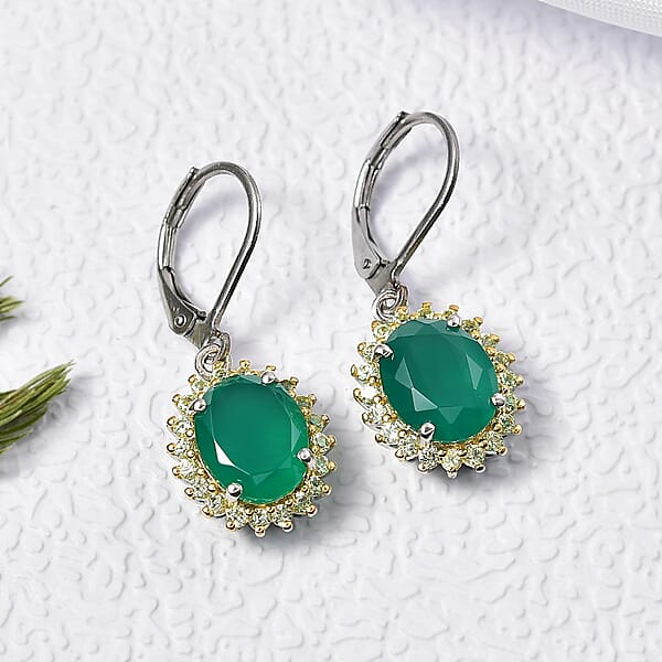 Shop Lc EverTrue Verde Onyx And Hebei Peridot 5.50 Ctw Earrings In 18K YG Plated And Platinum Bond
