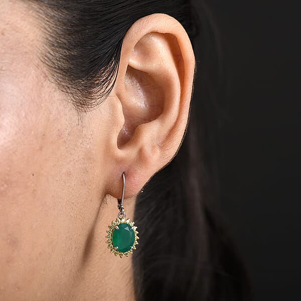 Shop Lc EverTrue Verde Onyx And Hebei Peridot 5.50 Ctw Earrings In 18K YG Plated And Platinum Bond