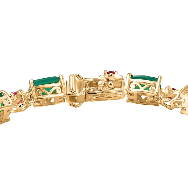 Shop Lc EverTrue Verde Onyx And Lab Created Ruby 19.20 Ctw Bloom Link Bracelet In 18K Yellow Gold Plated (7.25 In)