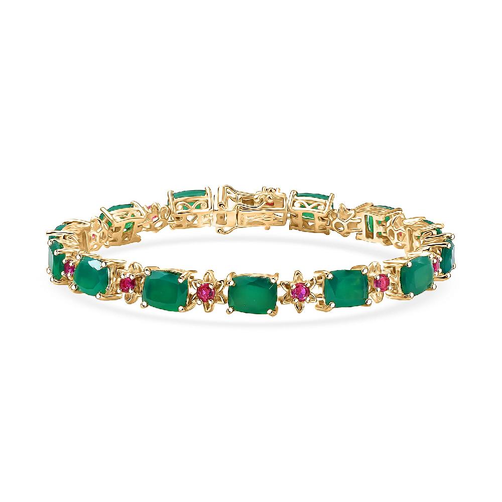 shop lc EverTrue Verde Onyx and Lab Created Ruby 19.20 ctw Bloom Link Bracelet in 18K Yellow Gold Plated (7.25 In)
