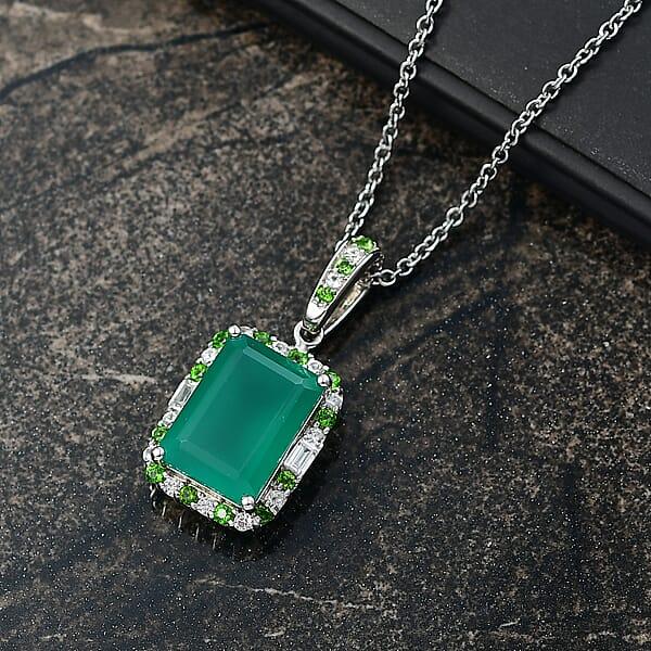 Shop Lc EverTrue Verde Onyx And Multi Gemstone 7.90 Ctw Garden Mosaic Pendant In Platinum Bond With Stainless Steel Necklace 20 Inches