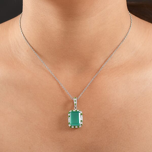 Shop Lc EverTrue Verde Onyx And Multi Gemstone 7.90 Ctw Garden Mosaic Pendant In Platinum Bond With Stainless Steel Necklace 20 Inches