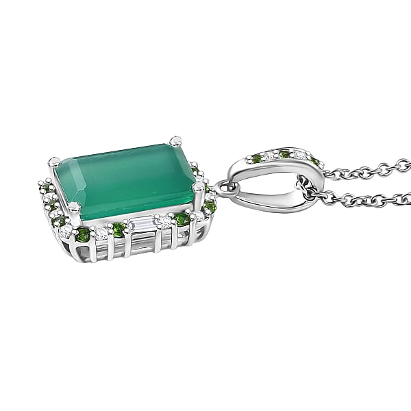 Shop Lc EverTrue Verde Onyx And Multi Gemstone 7.90 Ctw Garden Mosaic Pendant In Platinum Bond With Stainless Steel Necklace 20 Inches
