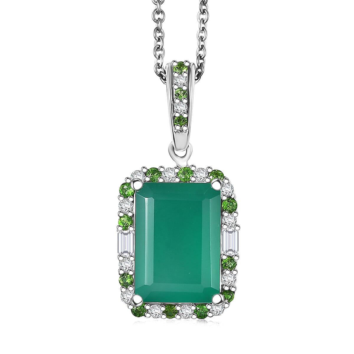 shop lc EverTrue Verde Onyx and Multi Gemstone 7.90 ctw Garden Mosaic Pendant in Platinum Bond with Stainless Steel Necklace 20 Inches