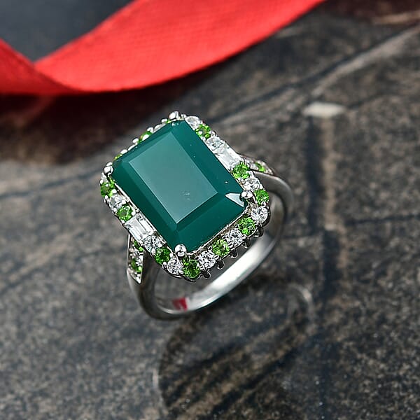 Shop Lc EverTrue Verde Onyx And Multi Gemstone 8.15 Ctw Garden Mosaic Ring In Platinum Bond