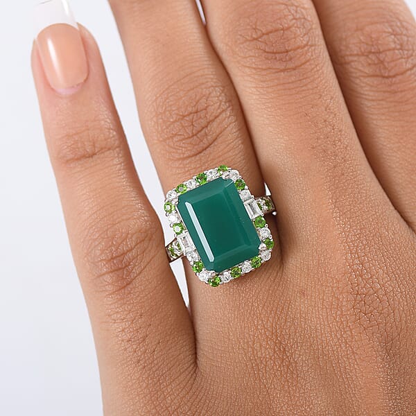 Shop Lc EverTrue Verde Onyx And Multi Gemstone 8.15 Ctw Garden Mosaic Ring In Platinum Bond