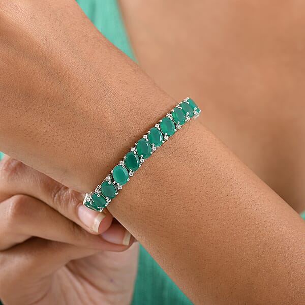 Shop Lc EverTrue Verde Onyx And White Zircon 37.60 Ctw Garland Of Leaves Bracelet In Platinum Bond (8.00 In)