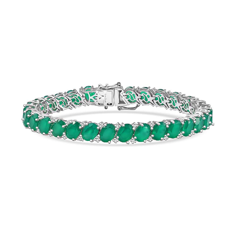 shop lc EverTrue Verde Onyx and White Zircon 37.60 ctw Garland of Leaves Bracelet in Platinum Bond (8.00 In)