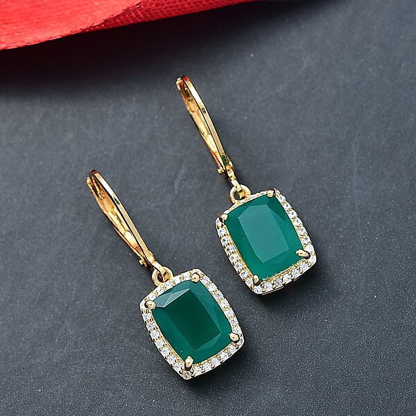 Shop Lc EverTrue Verde Onyx And White Zircon 4.60 Ctw Lever Back Earrings In 18K YG Plated