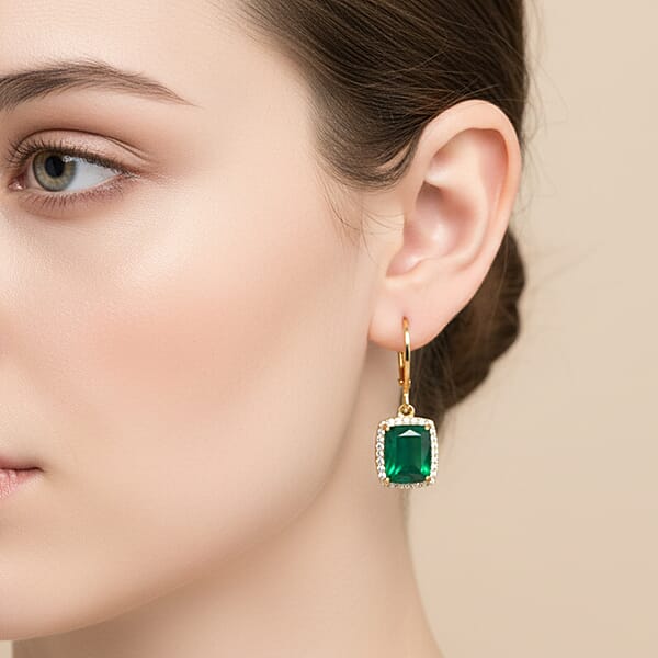 Shop Lc EverTrue Verde Onyx And White Zircon 4.60 Ctw Lever Back Earrings In 18K YG Plated