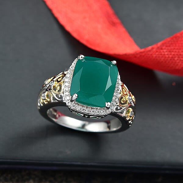 Shop Lc EverTrue Verde Onyx And White Zircon 5.40 Ctw Garden Vine Ring In 18K YG Plated And Platinum Bond
