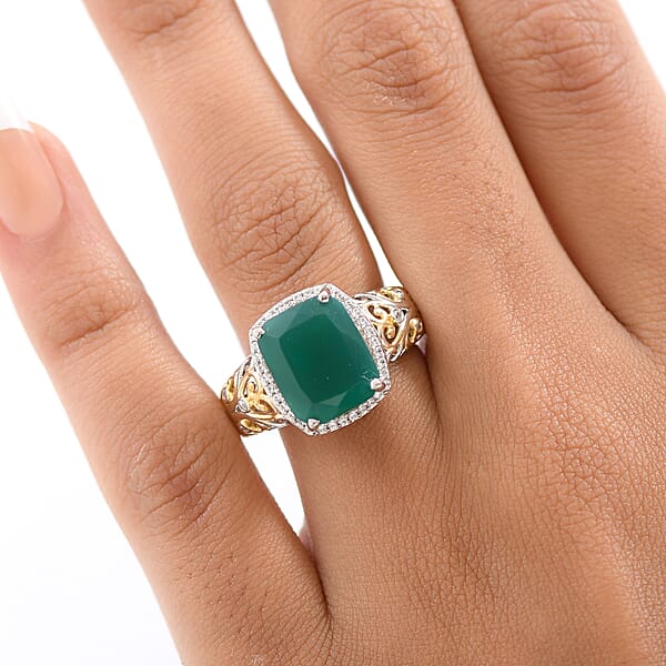 Shop Lc EverTrue Verde Onyx And White Zircon 5.40 Ctw Garden Vine Ring In 18K YG Plated And Platinum Bond