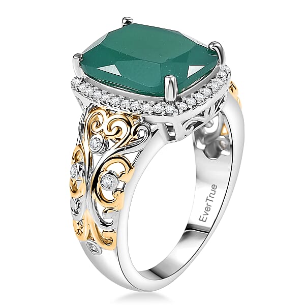 Shop Lc EverTrue Verde Onyx And White Zircon 5.40 Ctw Garden Vine Ring In 18K YG Plated And Platinum Bond
