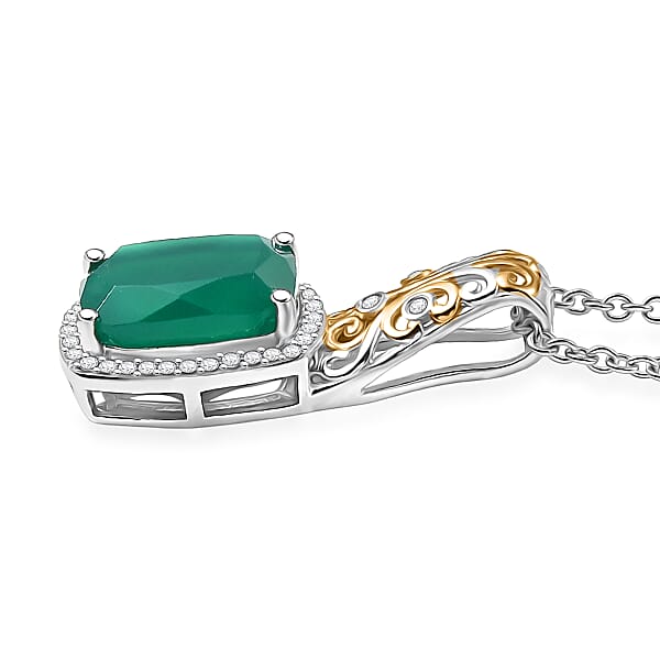 Shop Lc EverTrue Verde Onyx And White Zircon 5.40 Ctw Garden Vine Pendant In 18K YG Plated And Platinum Bond With Stainless Steel Necklace 20 Inches
