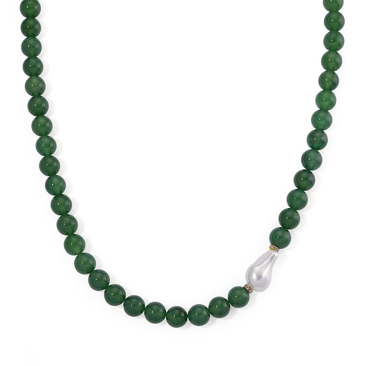 shop lc EverTrue Verde Onyx Baroque White Shell Pearl and Simulated Diamond 405.00 ctw Necklace in ION Plated YG Stainless Steel 20 Inches