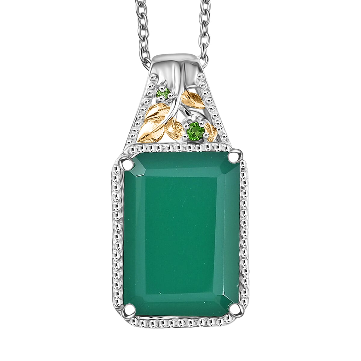 shop lc EverTrue Verde Onyx Chrome Diopside Pendant in 18K YG Plated and Platinum Bond with Stainless Steel Necklace 13.10 ctw (20 Inches)