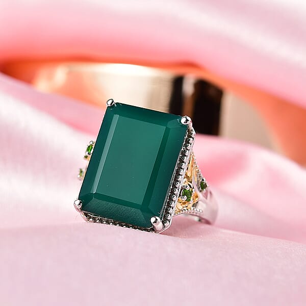 Shop Lc EverTrue Verde Onyx Chrome Diopside Ring In 18K YG Plated And Platinum Bond 13.35 Ctw