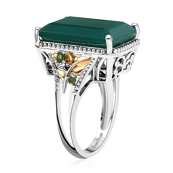 Shop Lc EverTrue Verde Onyx Chrome Diopside Ring In 18K YG Plated And Platinum Bond 13.35 Ctw