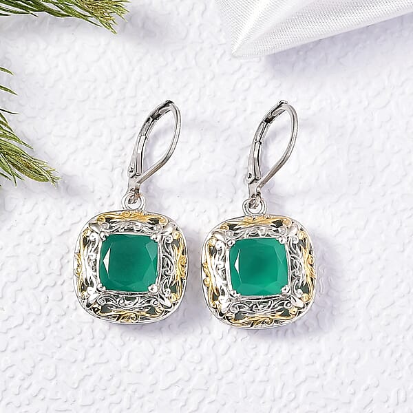 Shop Lc EverTrue Verde Onyx Earrings In 18K YG Plated And Platinum Bond 4.60 Ctw