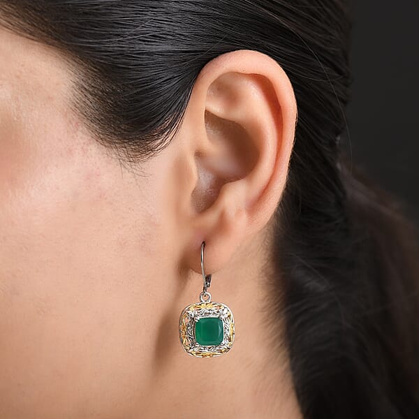 Shop Lc EverTrue Verde Onyx Earrings In 18K YG Plated And Platinum Bond 4.60 Ctw