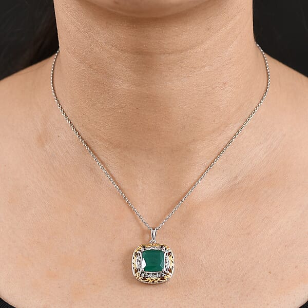 Shop Lc EverTrue Verde Onyx Garden Scroll Pendant In 18K YG Plated And Platinum Bond With Stainless Steel Necklace 5.30 Ctw (20 Inches)