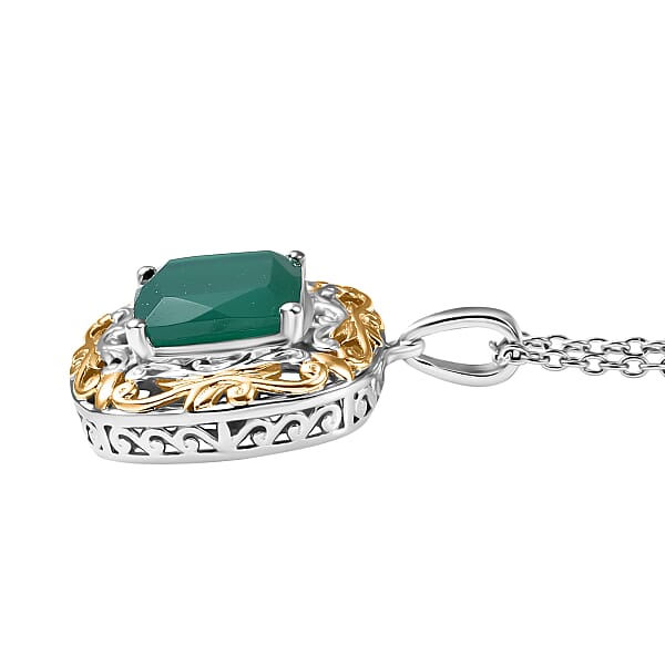 Shop Lc EverTrue Verde Onyx Garden Scroll Pendant In 18K YG Plated And Platinum Bond With Stainless Steel Necklace 5.30 Ctw (20 Inches)