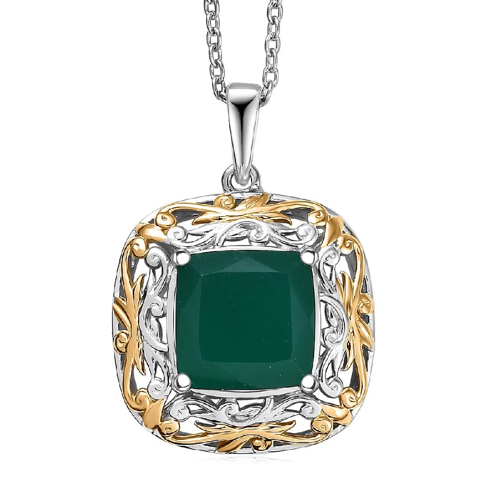 shop lc EverTrue Verde Onyx Garden Scroll Pendant in 18K YG Plated and Platinum Bond with Stainless Steel Necklace 5.30 ctw (20 Inches)